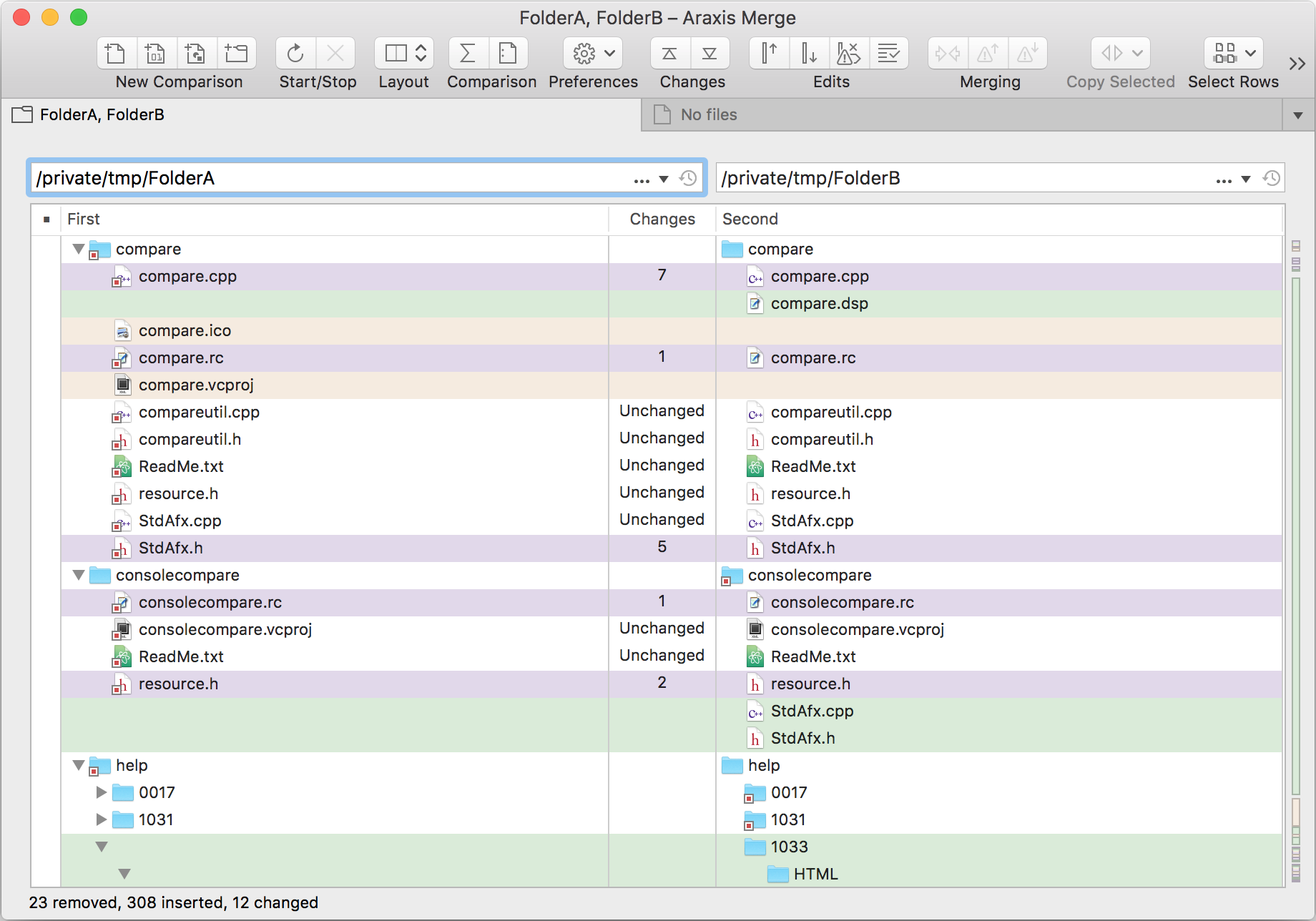 An example folder comparison